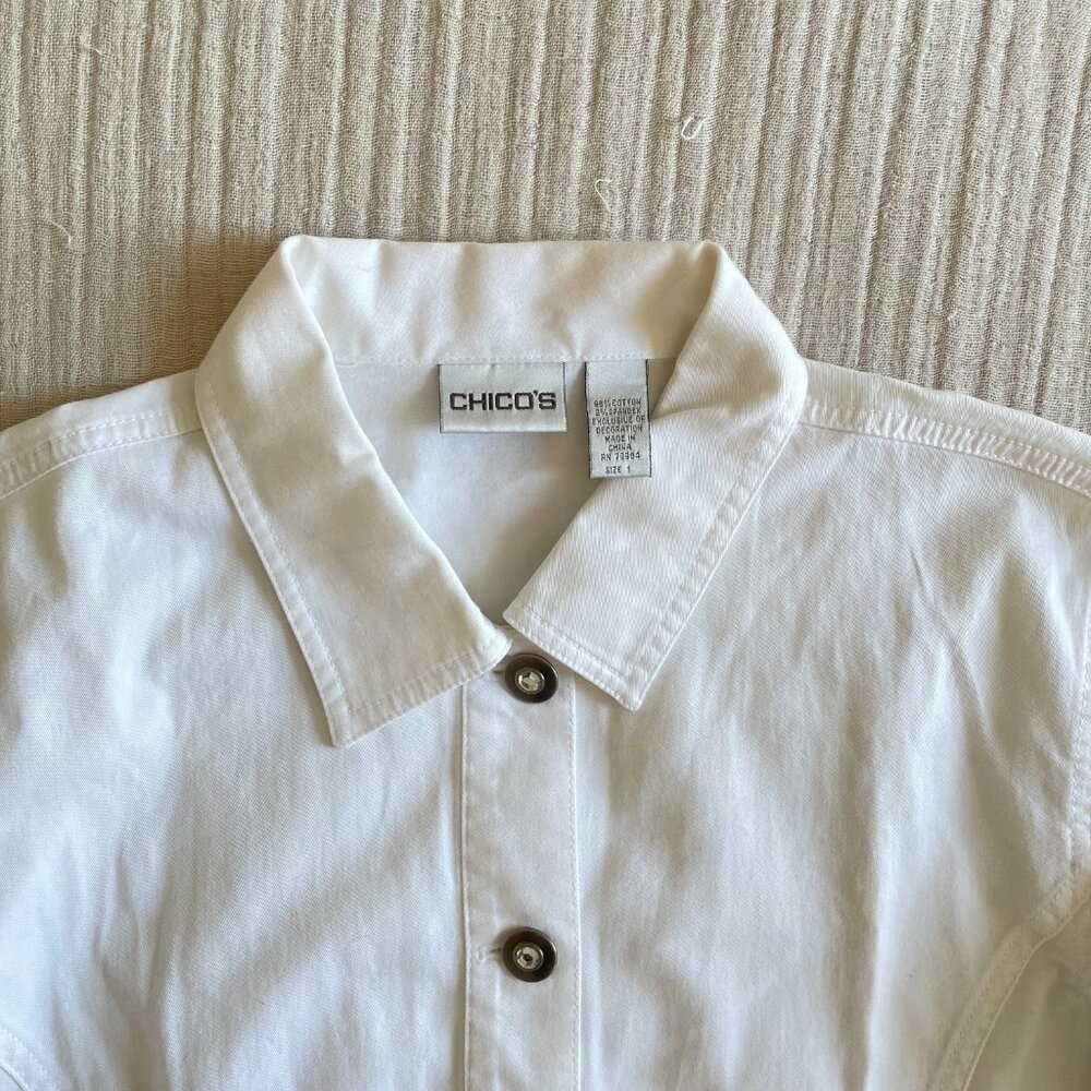 Cotton CHICO'S Button Light Jacket (sz 1 = M) - Picture 5 of 9